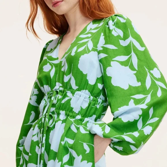 NWT Kate Spade Green Rose Linen Maxi Dress Size XL - Picture 4 of 4